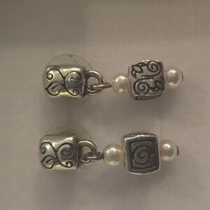 Silver Drop Earrings with Pearl Accents